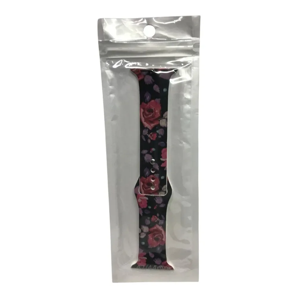 Black Pink Rose Floral Band — 42/44mm M/L